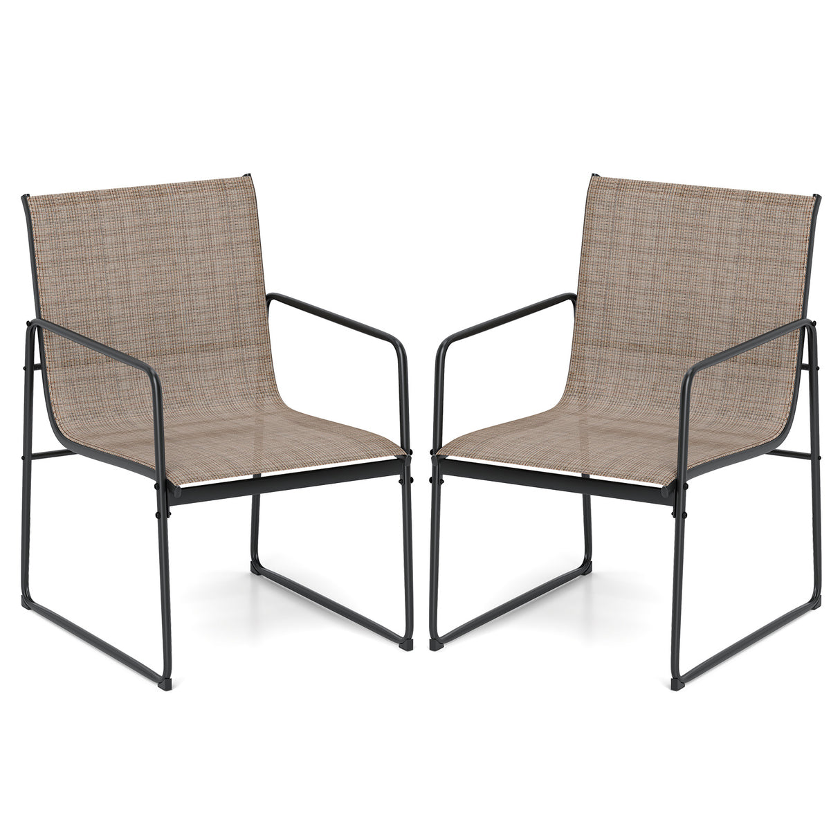Outdoor Dining Chairs Set of 2 Patio Furniture Chair with Breathable Seat and Backrest-Brown