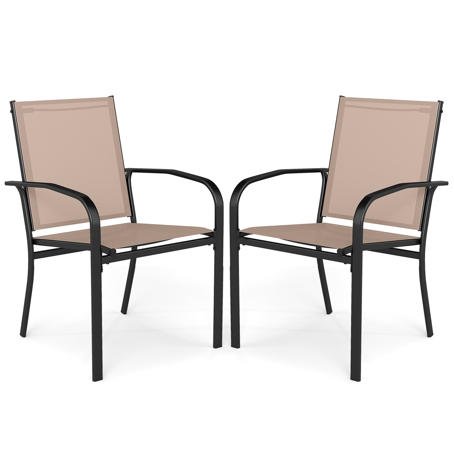 Outdoor Dining Chairs Set of 2 with High Back and Metal Frame-Light Brown