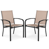 Outdoor Dining Chairs Set of 2 with High Back and Metal Frame-Light Brown