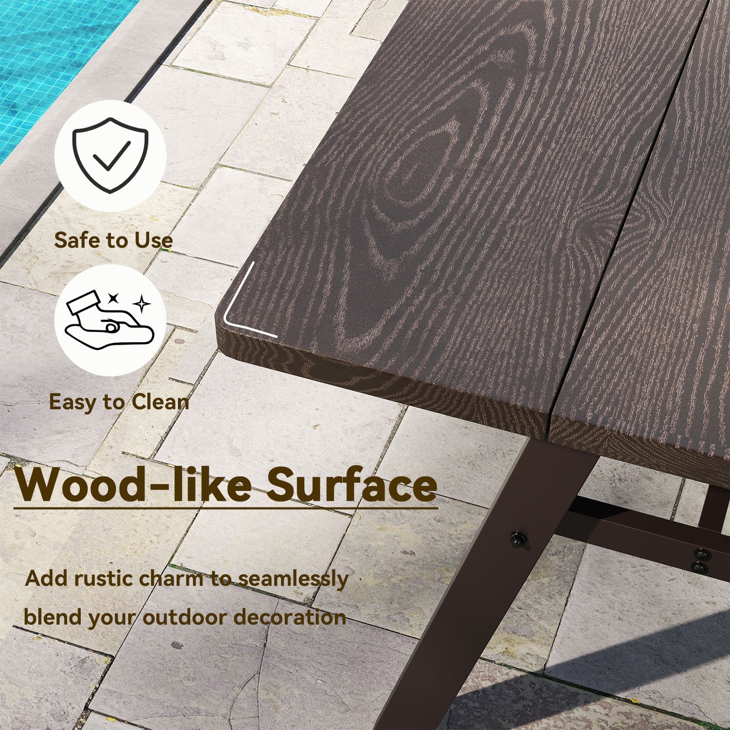 Outdoor Dining Tale for 6 with 1.93 Inch Umbrella Hole for Garden-Dark Brown