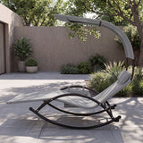 Outdoor Dual Rocker Sunbed 2-Person Canopied Patio Lounger with Detachable Headrests-Gray