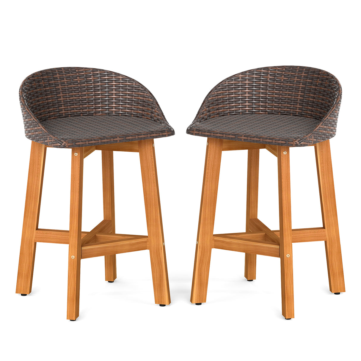 Outdoor Faux Rattan Bar Chairs Set of 2 with Ergonomic Backrests and Footrests