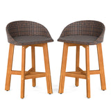 Outdoor Faux Rattan Bar Chairs Set of 2 with Ergonomic Backrests and Footrests