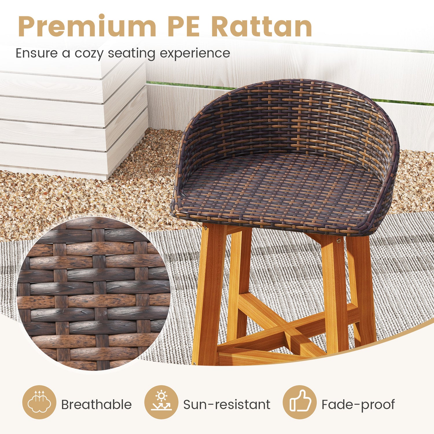 Outdoor Faux Rattan Bar Chairs Set of 2 with Ergonomic Backrests and Footrests