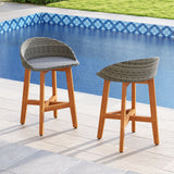 Outdoor Faux Rattan Bar Chairs Set of 2 with Ergonomic Backrests and Footrests