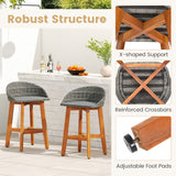 Outdoor Faux Rattan Bar Chairs Set of 2 with Ergonomic Backrests and Footrests
