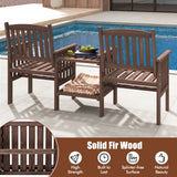 Outdoor Fir Wood Loveseat with 2-Tier Side Table and 1.96" Umbrella Hole