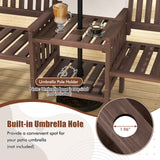 Outdoor Fir Wood Loveseat with 2-Tier Side Table and 1.96" Umbrella Hole