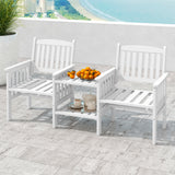 Outdoor Fir Wood Loveseat with 2-Tier Side Table and 1.96" Umbrella Hole
