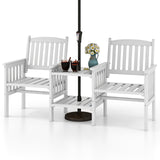 Outdoor Fir Wood Loveseat with 2-Tier Side Table and 1.96" Umbrella Hole