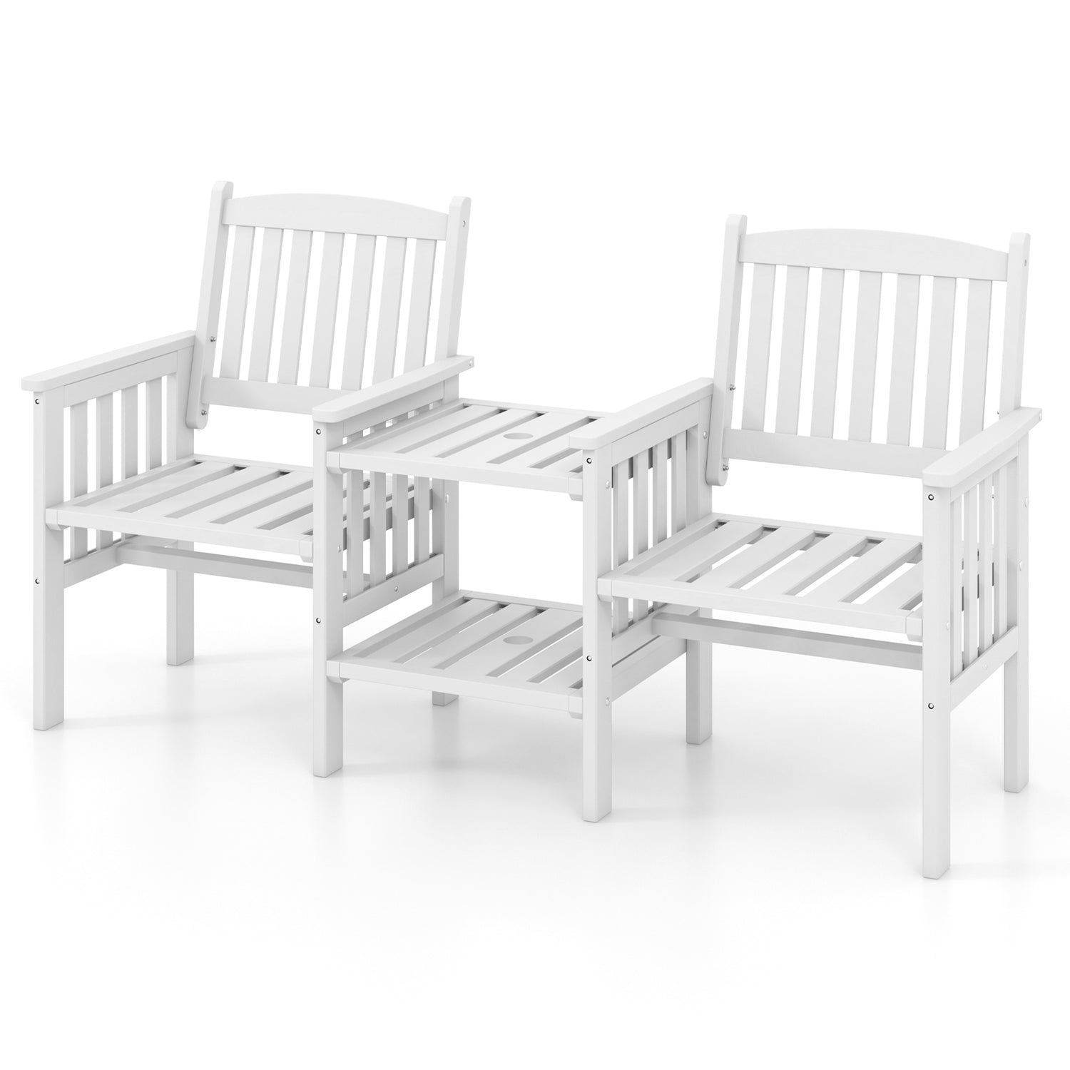 Outdoor Fir Wood Loveseat with 2-Tier Side Table and 1.96" Umbrella Hole