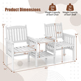 Outdoor Fir Wood Loveseat with 2-Tier Side Table and 1.96" Umbrella Hole