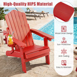 Outdoor Folding Adirondack Chair with Cup Holder and 5-Level Backrest
