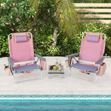 2 Packs 5-Position Outdoor Folding Backpack Beach Table Chair Reclining Chair Set