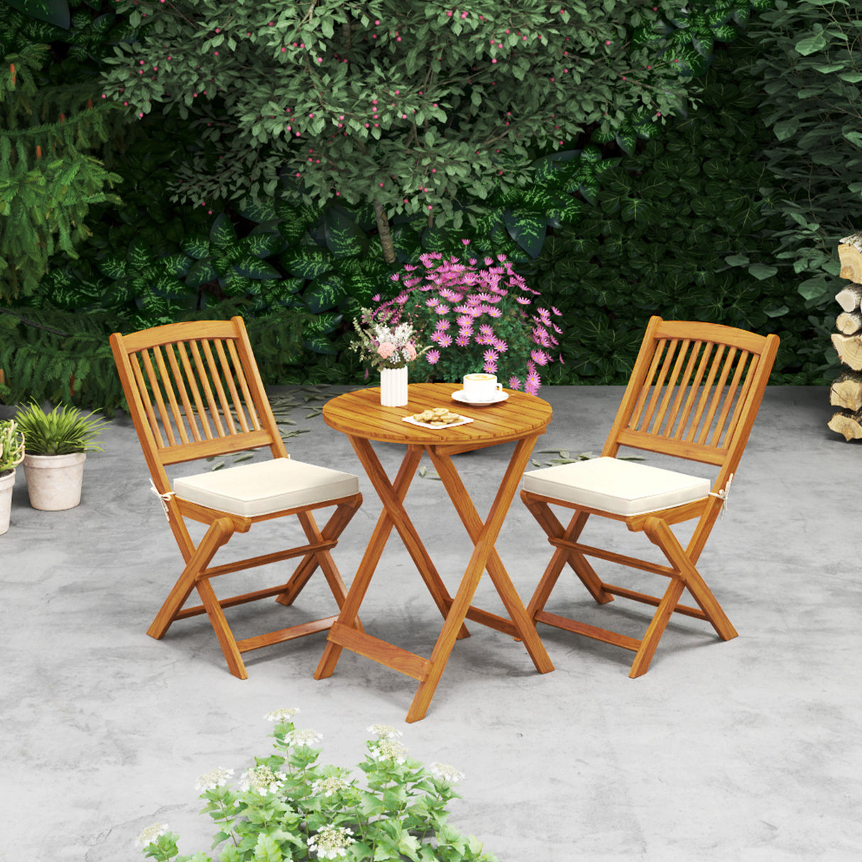 Outdoor Folding Chairs with Seat Cushions Set of 2