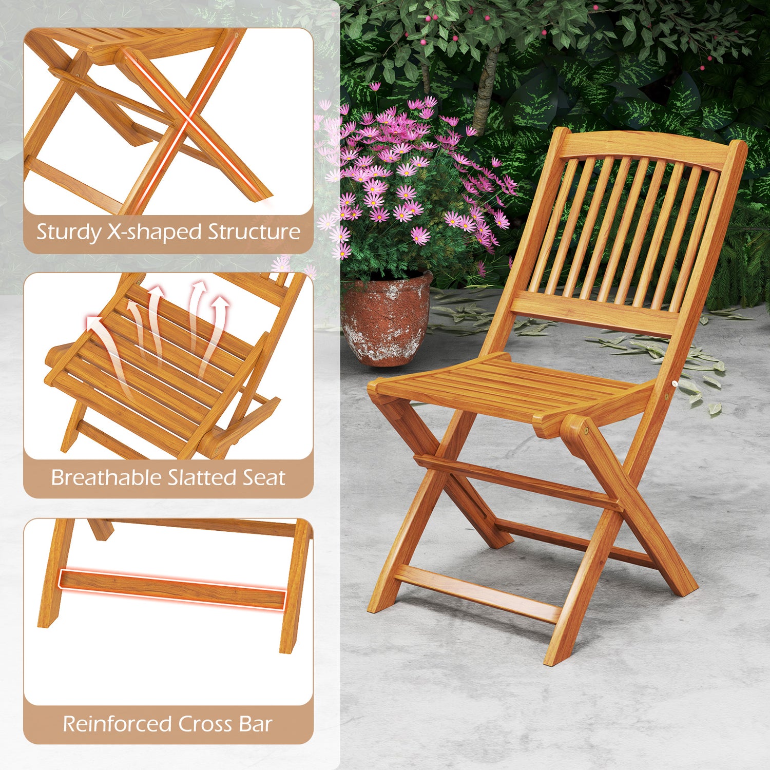 Outdoor Folding Chairs with Seat Cushions Set of 2