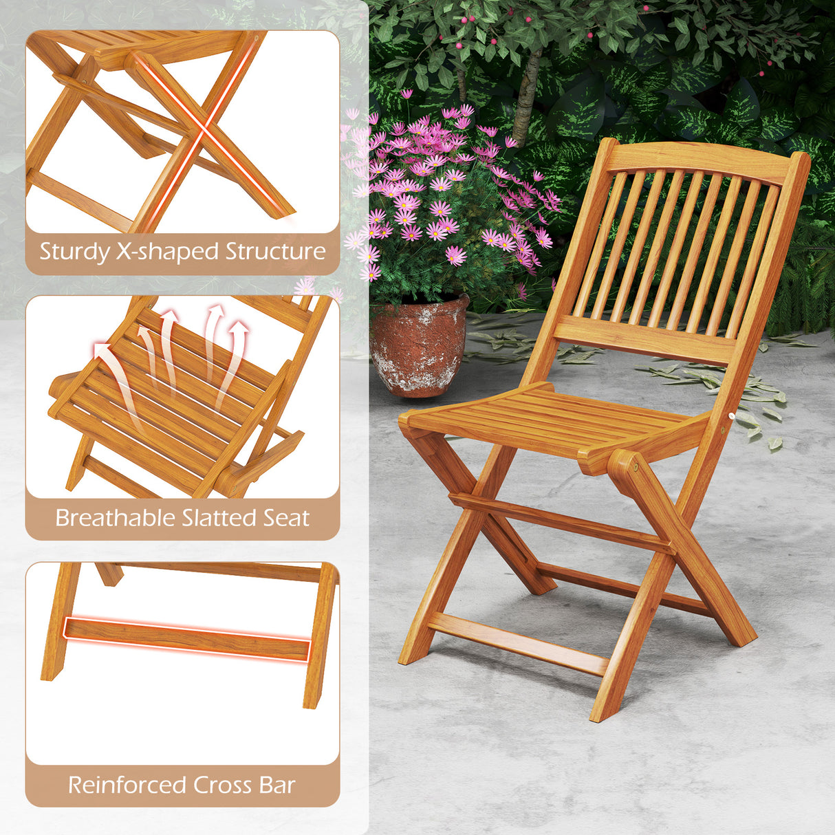 Outdoor Folding Chairs with Seat Cushions Set of 2