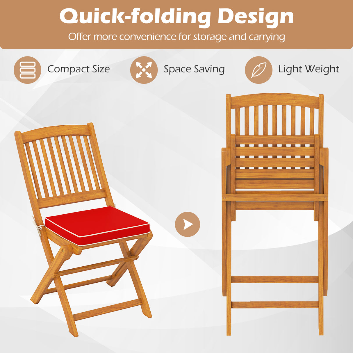 Outdoor Folding Chairs with Seat Cushions Set of 2