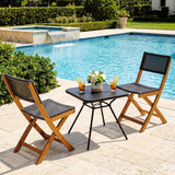 Set of 2 Outdoor Folding PE Rattan Chairs with Acacia Wood Frame for Porch Balcony Fully Assembled