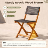 Set of 2 Outdoor Folding PE Rattan Chairs with Acacia Wood Frame for Porch Balcony Fully Assembled