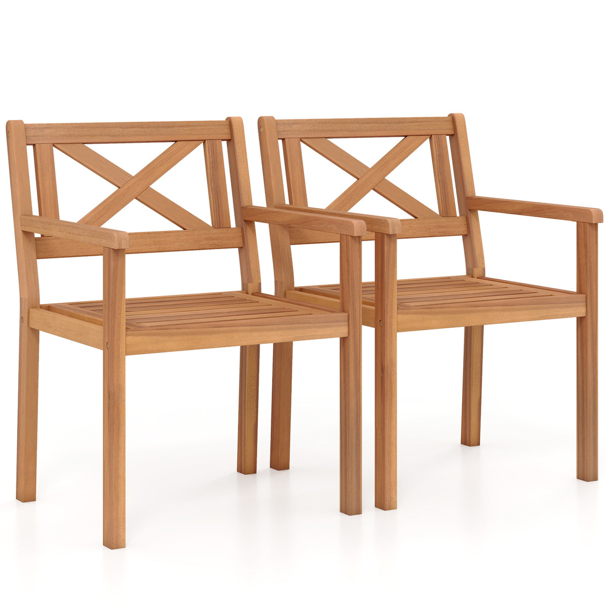 Outdoor Garden Acacia Wood Patio Dining Chairs for Porch-Set of 2/4