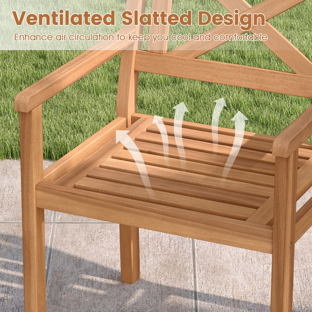 Outdoor Garden Acacia Wood Patio Dining Chairs for Porch-Set of 2/4
