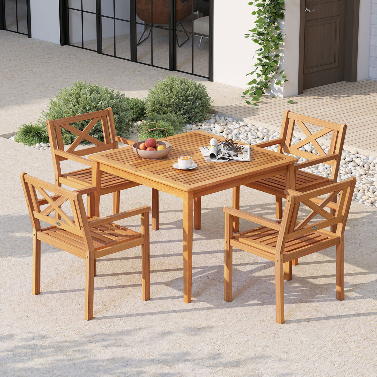 Outdoor Garden Acacia Wood Patio Dining Chairs for Porch-Set of 2/4