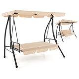2-Seat Outdoor Convertible Swing Chair with Flat Bed and Adjustable Canopy-Beige