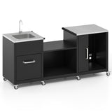 Outdoor Grill Table with Sink and Drainage Heavy Duty Metal Grill Cart-Black