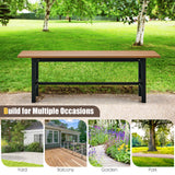 47 Inch Outdoor Chair with Slatted Seat Plastic Coated Iron Frame