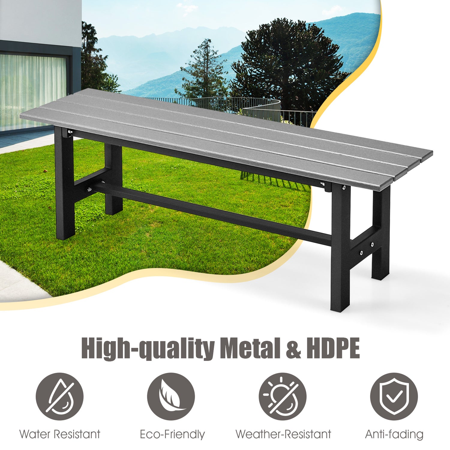 47 Inch Outdoor Chair with Slatted Seat Plastic Coated Iron Frame