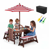Outdoor Kids Wooden Picnic Table and Benches Set with Umbrella