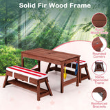 Outdoor Kids Wooden Picnic Table and Benches Set with Umbrella