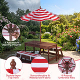 Outdoor Kids Wooden Picnic Table and Benches Set with Umbrella
