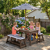 Outdoor Kids Wooden Picnic Table and Benches Set with Umbrella