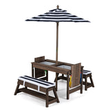 Outdoor Kids Wooden Picnic Table and Benches Set with Umbrella