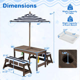 Outdoor Kids Wooden Picnic Table and Benches Set with Umbrella