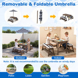 Outdoor Kids Wooden Picnic Table and Benches Set with Umbrella