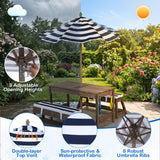 Outdoor Kids Wooden Picnic Table and Benches Set with Umbrella