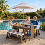 Outdoor Kids Wooden Picnic Table and Benches Set with Umbrella