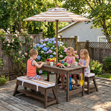 Outdoor Kids Wooden Picnic Table and Benches Set with Umbrella