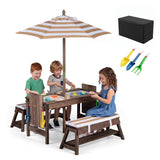 Outdoor Kids Wooden Picnic Table and Benches Set with Umbrella