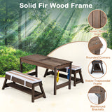 Outdoor Kids Wooden Picnic Table and Benches Set with Umbrella