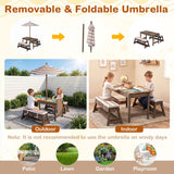 Outdoor Kids Wooden Picnic Table and Benches Set with Umbrella