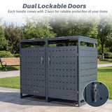Outdoor Metal Garbage Bin Storage Shed for 2 Trash Cans Double Trash Can Enclosure-Gray