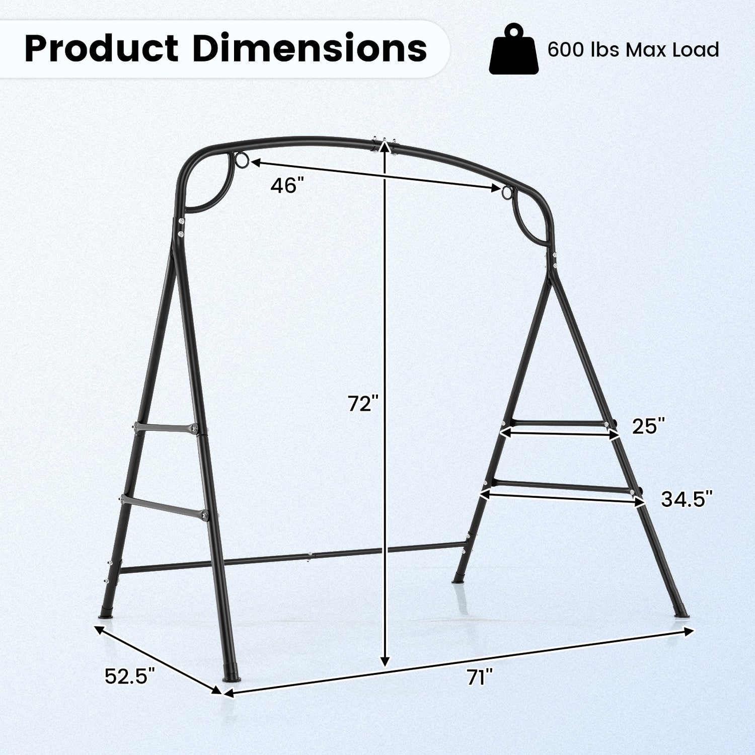 Outdoor Metal Swing Stand with 4 Support Bars and 2 Hanging Ways-Black