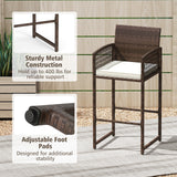 Outdoor PE Wicker Bar Stools Set of 2 Patio Bar Height Chairs with Cushions-White