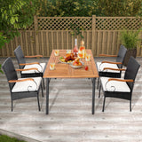 Set of 2/4 Outdoor PE Wicker Chair with Acacia Wood Armrests-Set of 2/4