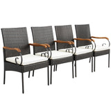 Set of 2/4 Outdoor PE Wicker Chair with Acacia Wood Armrests-Set of 2/4