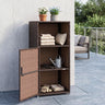 Outdoor PE Wicker Storage Cabinet with Door and Open Compartment for Patio